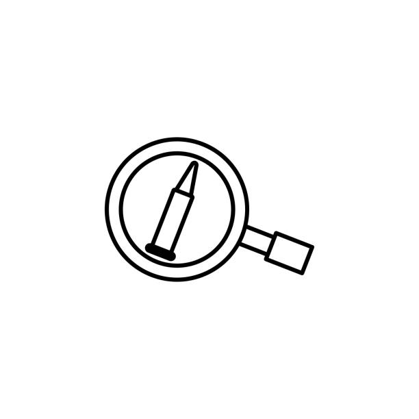 ikonę dowodów punktora. ikona elementu przestępstwa i kary dla koncepcji mobilnej i aplikacji internetowych. cienka ikona dowodów punktora linii może być używana w internecie i na urządzeniach mobilnych - crime flashlight detective symbol stock illustrations