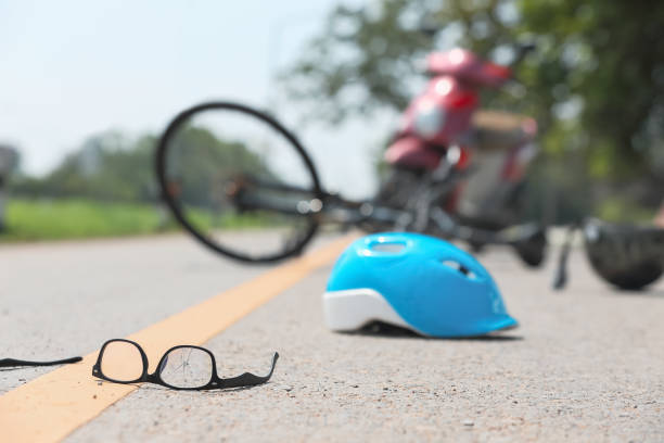 istock Accident motorcycle crash with bicycle on road 1040116176