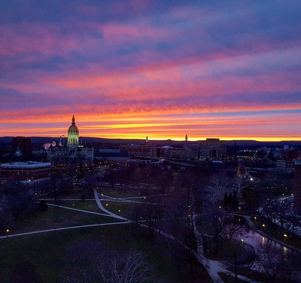 istock Multi color vibrant sunset bushnell park 1040120172