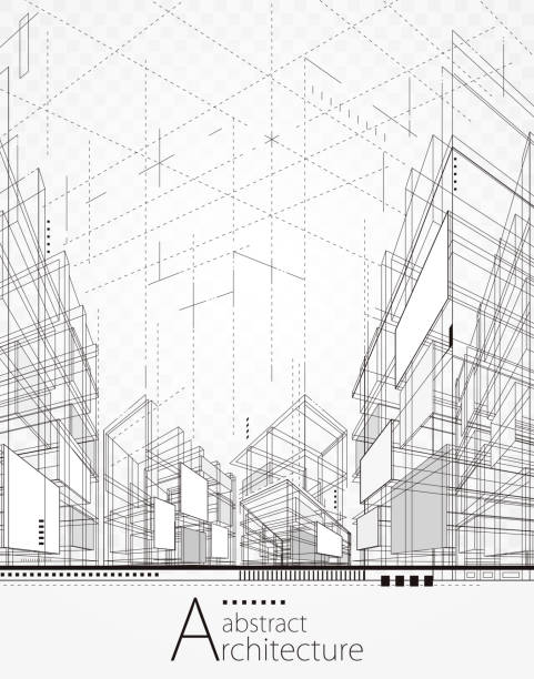 Architectural Abstract Background Architecture building perspective lines, modern urban architecture abstract background. blueprint backgrounds stock illustrations