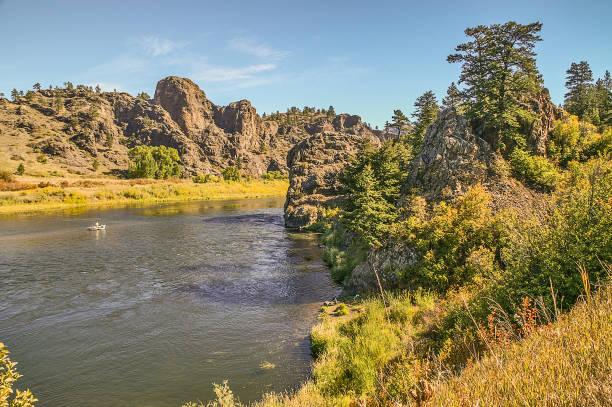 Pescando el río de Missouri - foto de stock