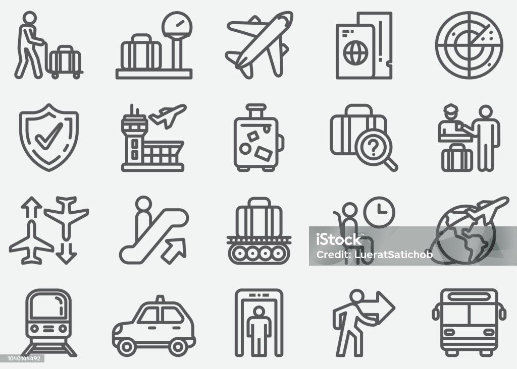 Airport and Transportation Line Icons Icon Symbol stock vector