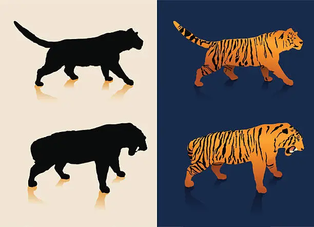 Vector illustration of tiger with silhouettes on internet background