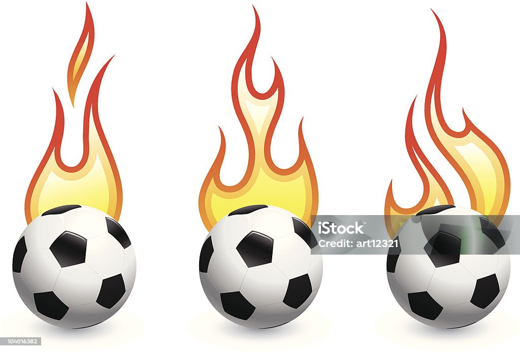 Pallone da calcio sul fuoco set - arte vettoriale royalty-free di Arancione