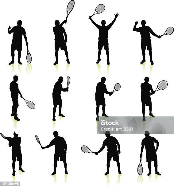 Collection De Silhouette De Joueur De Tennis Vecteurs libres de droits et plus d'images vectorielles de Adulte - Adulte, Brillant, Collection