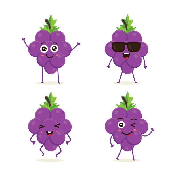 Uva Personaje De Dibujos Animados De Color Púrpura De Frutas Vectores  Libres de Derechos - iStock