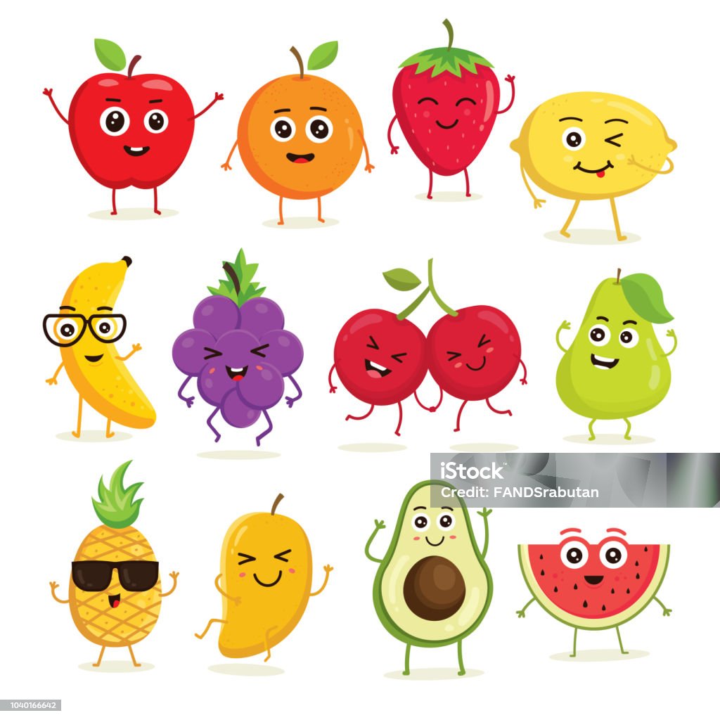 Bộ Sưu Tập Vectơ Của Trái Cây Dễ Thương Hình minh họa Sẵn có - Tải ...