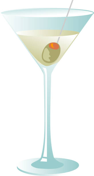 martini glass, drink, vodka, olive, straw  martini royale stock illustrations