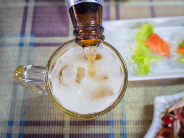 glass of beer in restaurant.