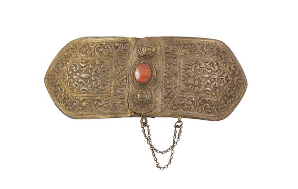 Old silver Belt Buckles with red stone isolated on white background