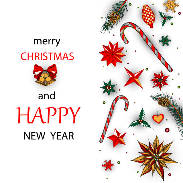 istock Christmas and New Year card with colorful decorations. 1040196868