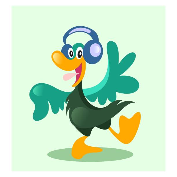 ilustrações de stock, clip art, desenhos animados e ícones de happy and cute little goose duck dancing with cheerfully, cartoon character - safari animals audio