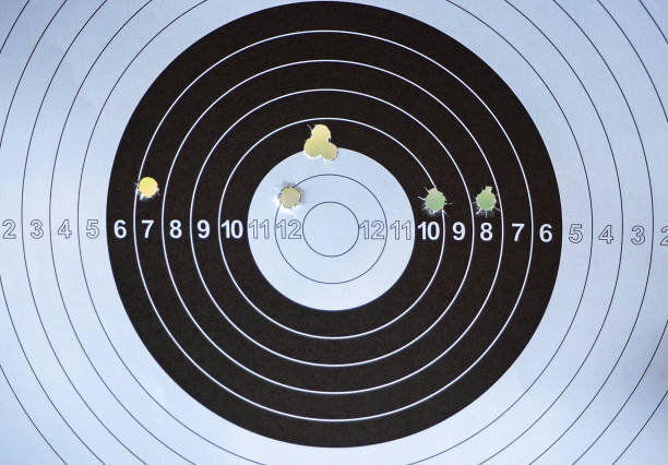 istock Target face with shotgun made holes 1040210058