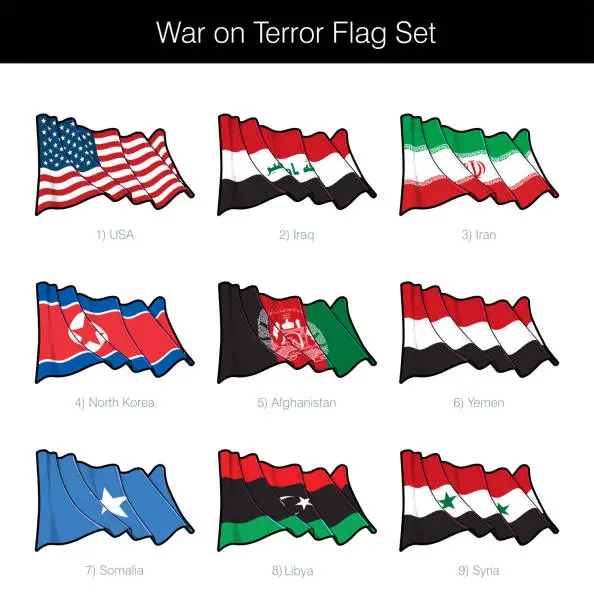 Vector illustration of War on Terror Waving Flag Set
