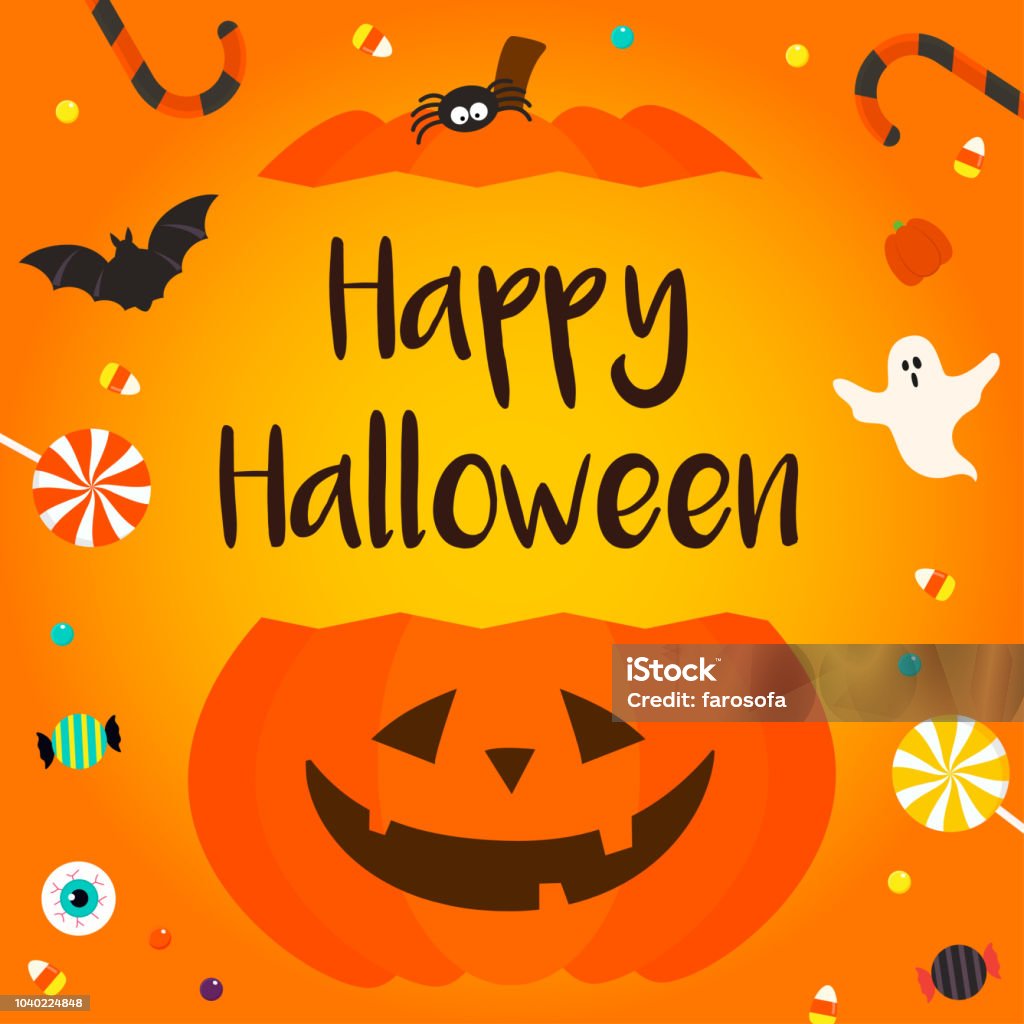 Hình Minh Họa Vector Thiệp Halloween Vui Vẻ Kẹo Halloween Với Xô ...