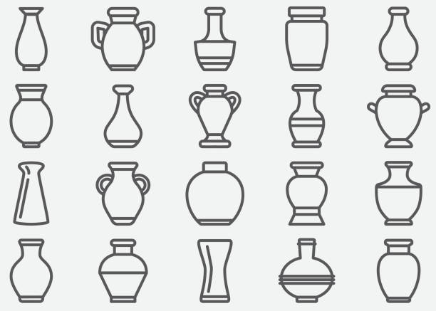 ikony linii wazonów - urna dekoracyjna stock illustrations