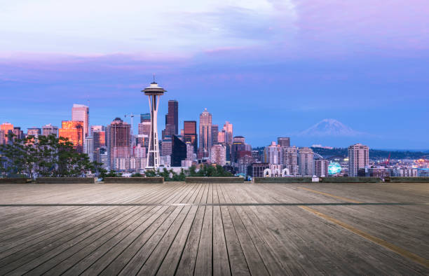 piattaforma panoramica in legno vuota, Seattle - foto stock