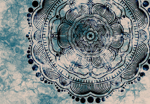 Abstract mandala graphic design and watercolor digital art painting for ancient geometric concept background