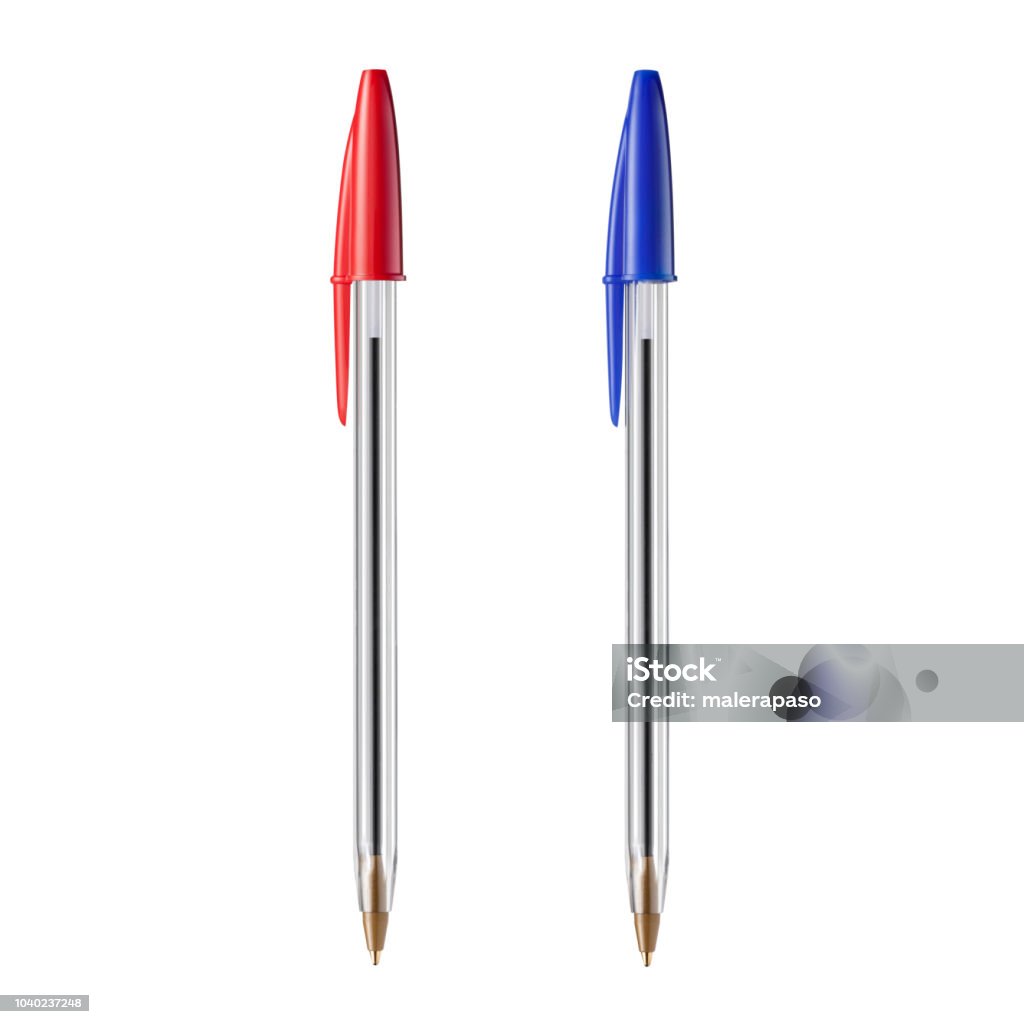 Red and blue ballpoint pens on white background Red and blue ballpoint pens on white background. Pen Stock Photo