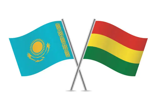 Vector illustration of Kazakhstan and Bolivia flags. Vector illustration.