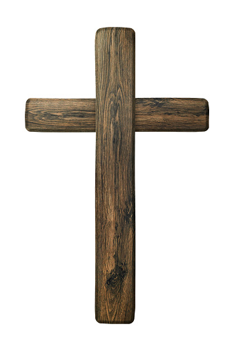 Rustic Wood Religious Cross on White Wall