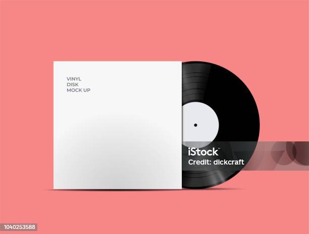 Lp Record Vinyl Disc Cover With Vinyl Disc Inside Realistic Vector Mock Up Vector Illustration Stock Illustration - Download Image Now