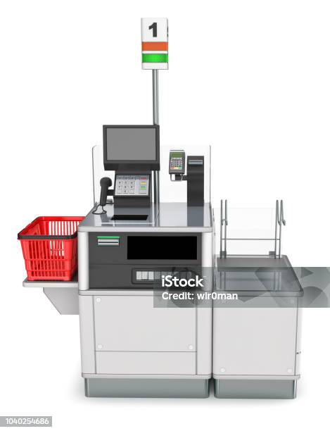 Store Self Checkout Desk Stock Photo - Download Image Now - Self Checkout, Checkout, Supermarket