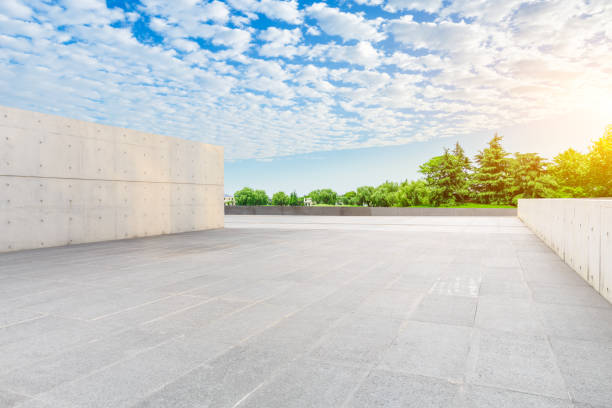istock Empty square floor and green forest natural scenery in the city park 1040257868