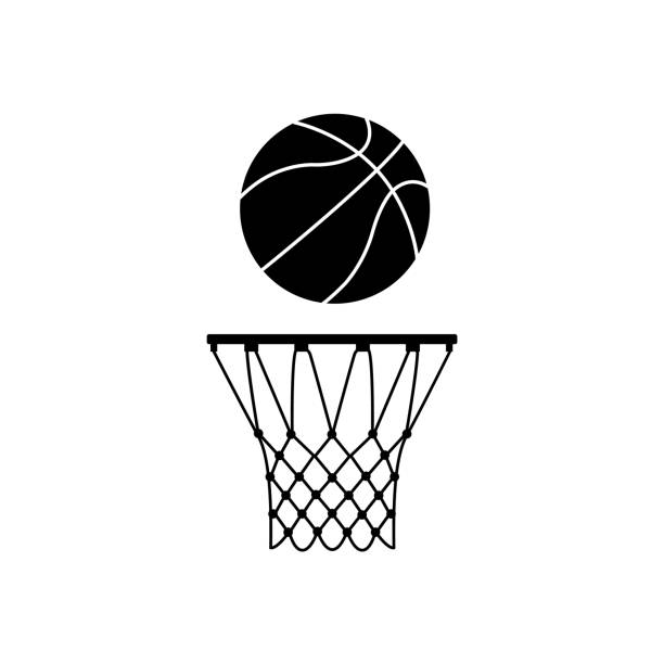 농구 링 아이콘, 흰색 배경에 실루엣 - basketball hoop 이미지 stock illustrations