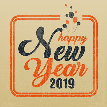 Vector of Happy New Year 2019 with grunge textured background. EPS Ai 10 file format.