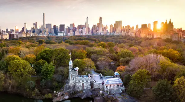 New York panorama from Central park, aerial view in autumn season
