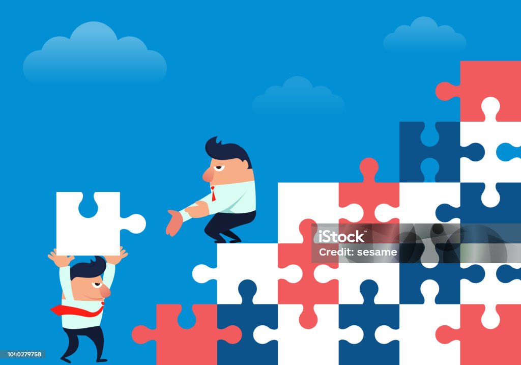 Businessman put together puzzle Jigsaw Puzzle stock vector