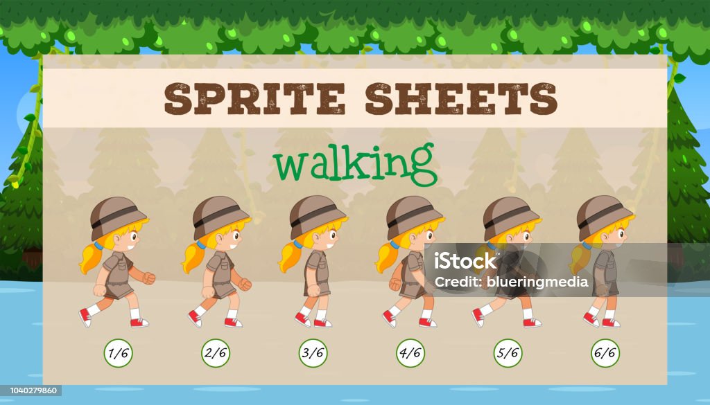Sprite Sheet girl walking Sprite Sheet girl walking illustration Art stock vector