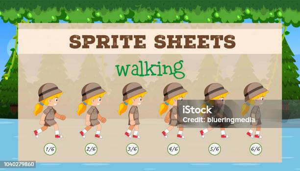 Sprite Sheet Girl Walking Stock Illustration - Download Image Now - Art, Blond Hair, Border - Frame