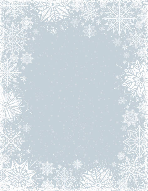 Grey christmas background with frame of white snowflakes and stars, vector illustration Grey christmas background with frame of white snowflakes and stars, vector illustration snowflake shape borders stock illustrations