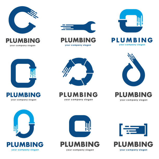szablon projektu wektorowego dla firmy wodno-kanalizacyjnej. zestaw ikon - plumber stock illustrations