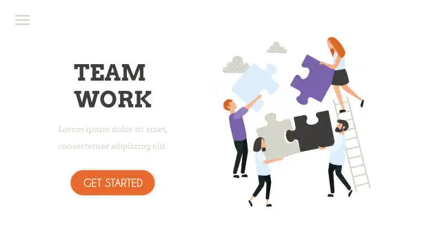 Vector illustration of Team work. Landing page template.