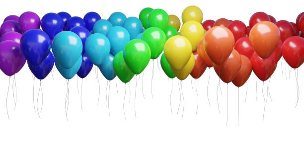 istock Many flying colorful balloons isolated on white background. 3D rendered illustration. 1040300324