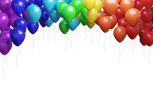 istock Many flying colorful balloons isolated on white background. 3D rendered illustration. 1040300350