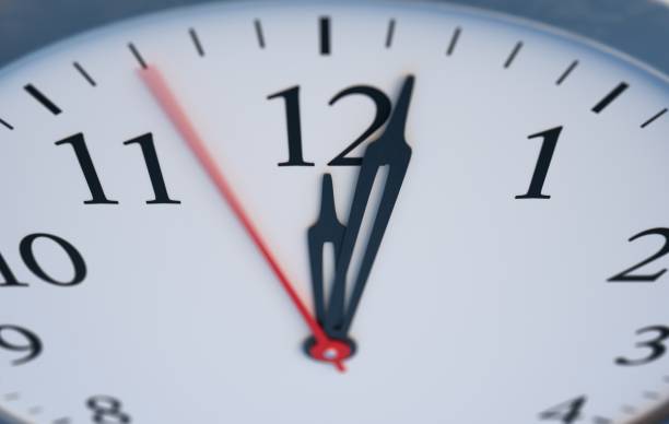 istock Deadline and time concept. Close up view on clock showing twelve hours. 3D rendered illustration. 1040300498