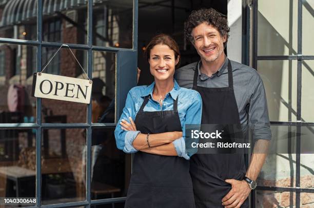 Small Business Owners Couple Stock Photo - Download Image Now - Owner, Business, Small Business