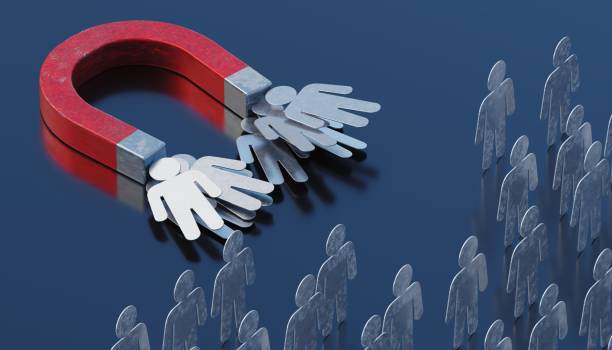 istock Strong magnet is targeting and attracting clients. Marketing concept. 3D rendered illustration. 1040303324