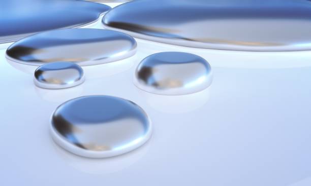 istock Droplets of liquid metal - mercury. 3D rendered illustration. 1040303720