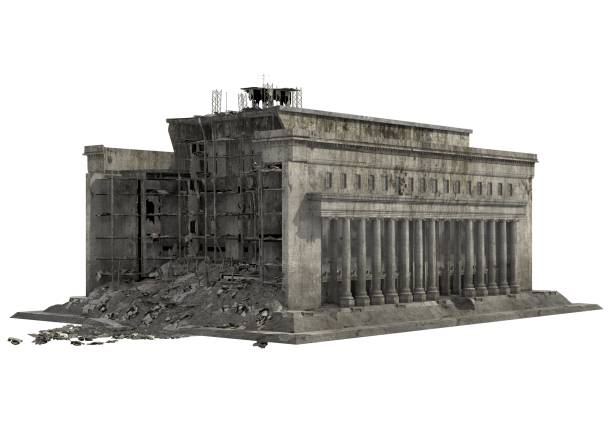 istock Ruined Building Isolated On White 3D Illustration 1040307704