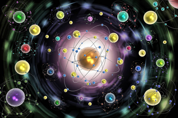 istock Space atoms planets black background - 3D illustration 1040319056