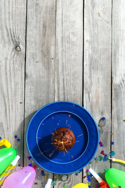 istock Top view children birthday table concept 1040329122
