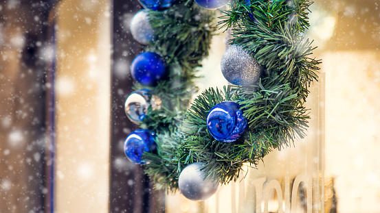 Focus scene on colourful Christmas ornaments on Christmas tree