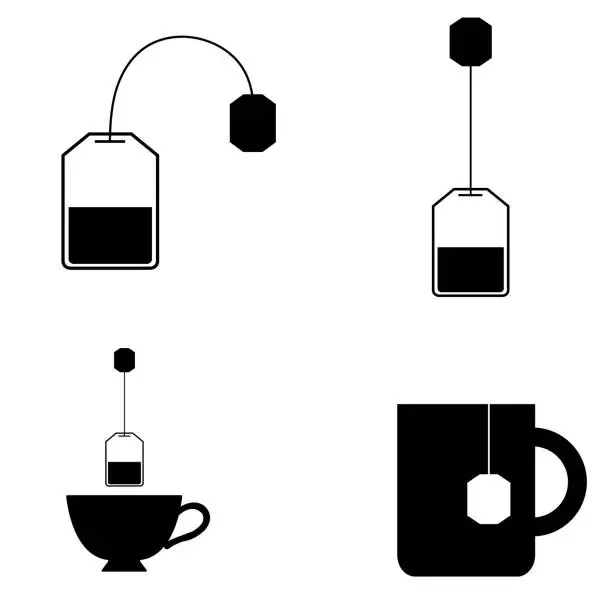 Vector illustration of Tea bag icon, silhouette on white background