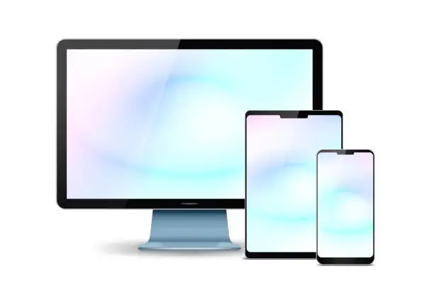 Photo of [Clipping path] Computer monitor,Digital Tablet and Smart Phone isolated