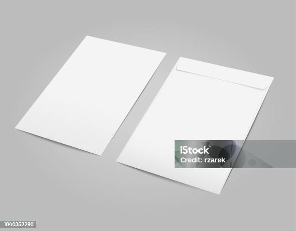 Vector White Blank C4 Envelope With Transparent Background In Perspective - Arte vetorial de stock e mais imagens de Envelope